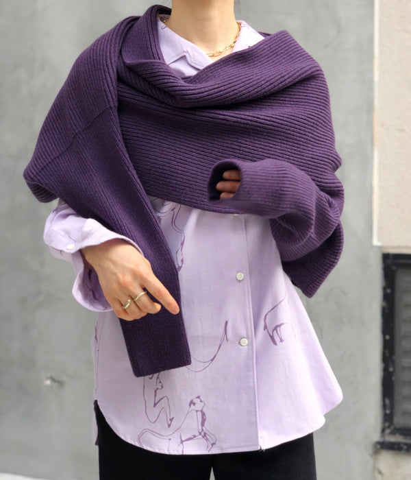 FUMIKA_UCHIDA/RIB STITCH HOODED SLEEVE STOLE(MAUVE)