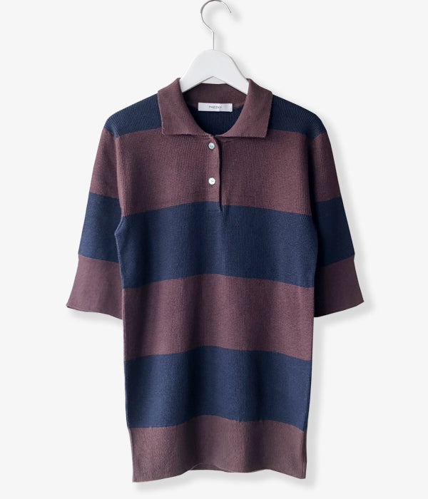 PHEENY/COTTON WHOLEGARMENT POLO S/S(BR×NV)