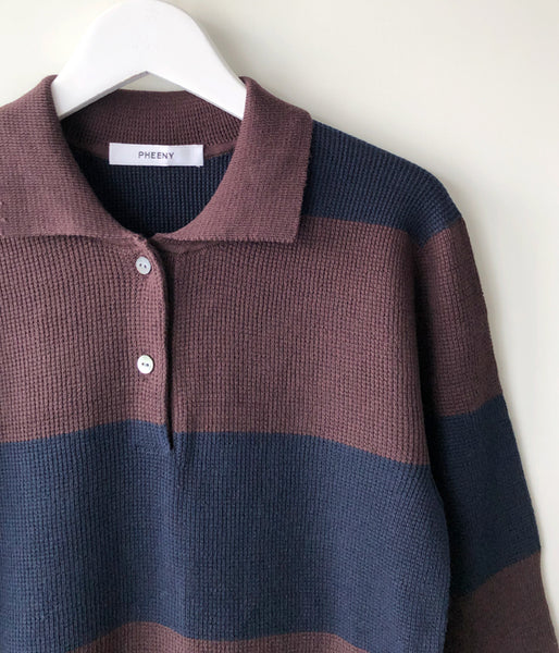 PHEENY/COTTON WHOLEGARMENT POLO S/S(BR×NV)