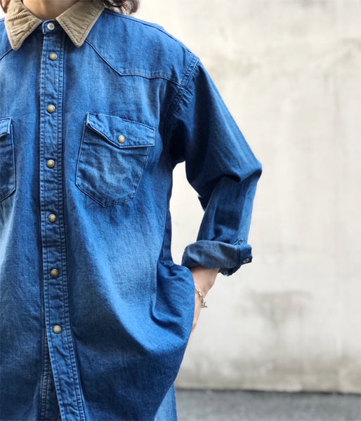 nowos/DENIM OVERSIZED SHIRT(INDIGO)