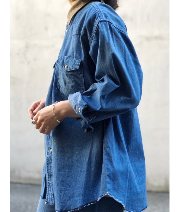 nowos/DENIM OVERSIZED SHIRT(INDIGO)