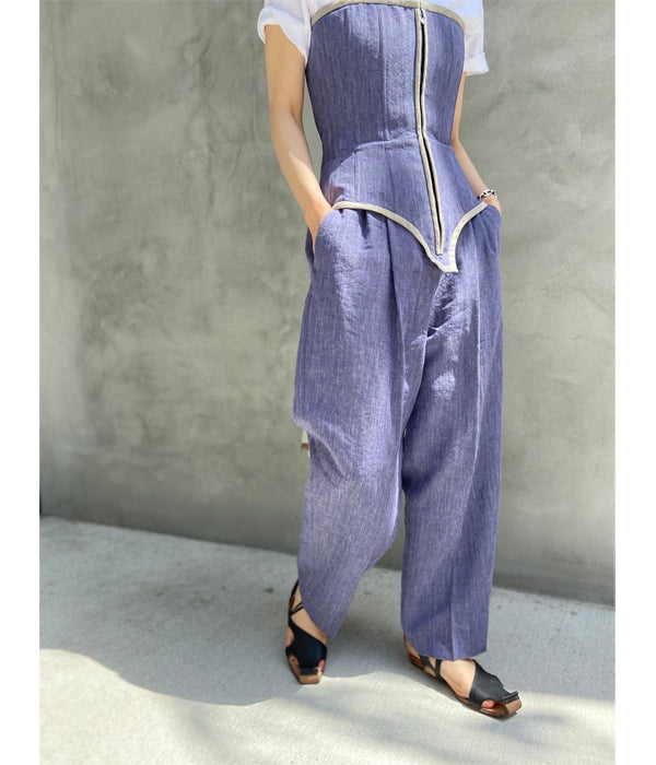 FUMIKA_UCHIDA/WOOL/LINEN SUITING JUMPSUIT(TOP PURPLE)